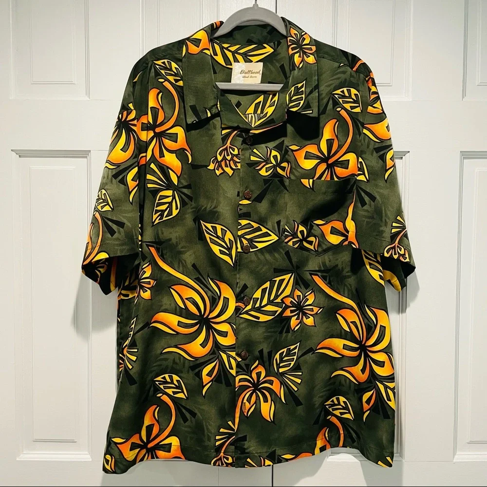 Bullhead Hawaiian Shirt Mens XL Island Series Tropical Flowers Floral Hibiscus - Picture 2 of 4